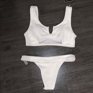 white cut out thong bikini
